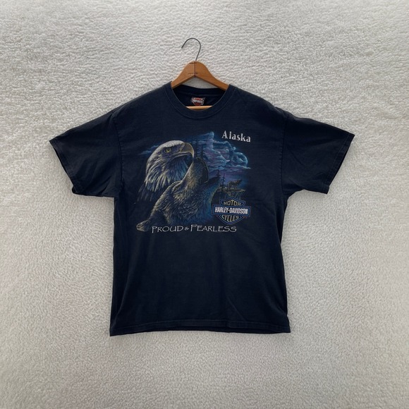 Harley-Davidson Other - Vintage Harley Davidson Shirt Mens L Black Alaska Eagle Wolf Nature Biker Hog
